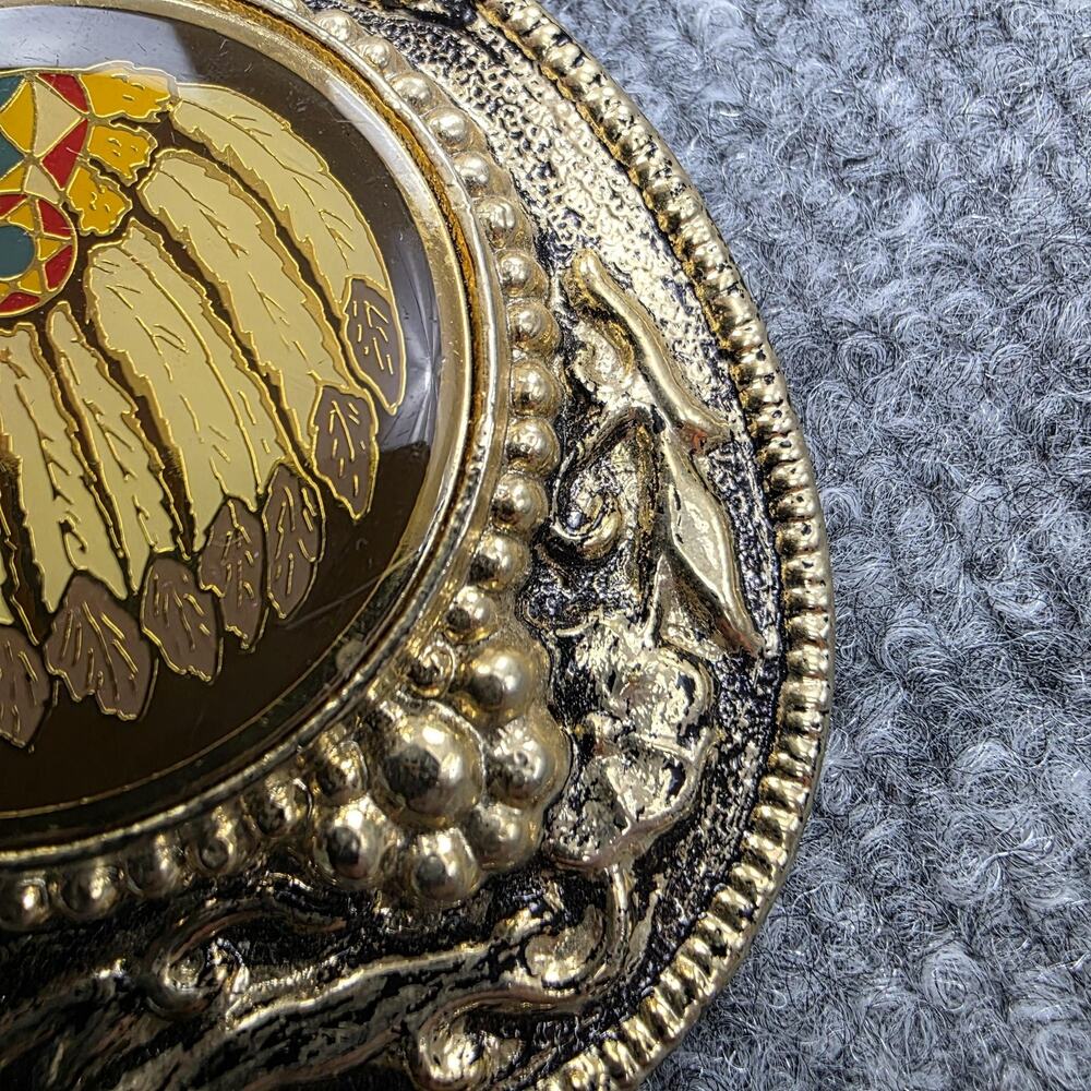 Vintage Brass Tone Belt Buckle Indian Chief Head USA No. 851 3x2.5in Western - Picture 4 of 10